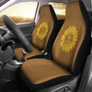 Faith Sunflower on Rustic Brown Faux Suede Car Seat Covers
