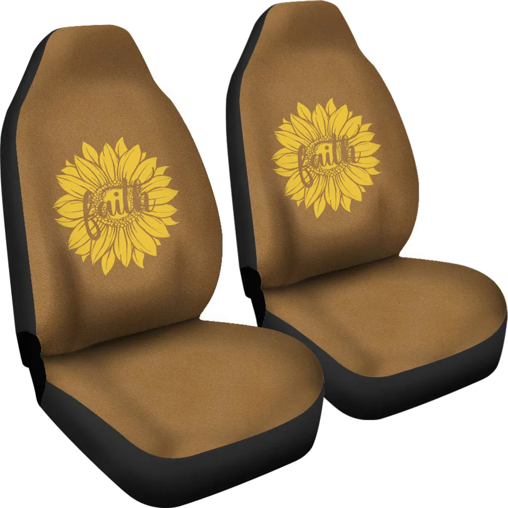 Faith Sunflower on Rustic Brown Faux Suede Car Seat Covers