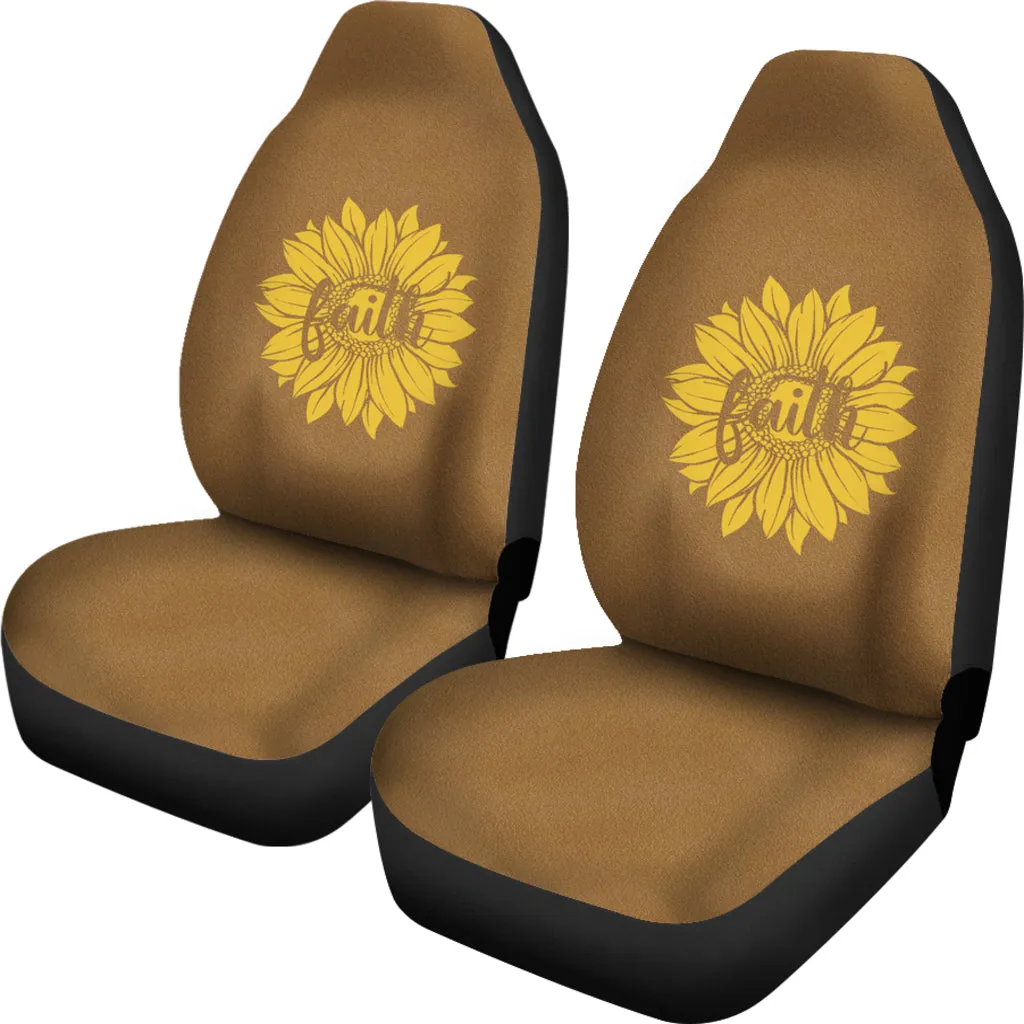 Faith Sunflower on Rustic Brown Faux Suede Car Seat Covers