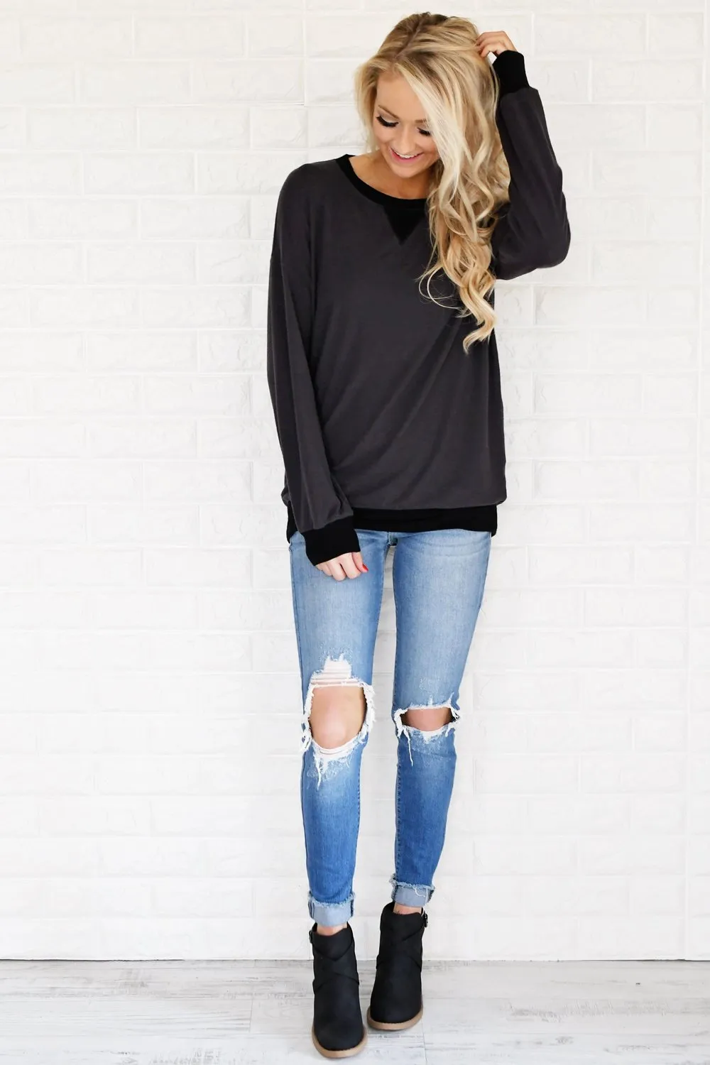Fall for Cozy Top ~ Charcoal