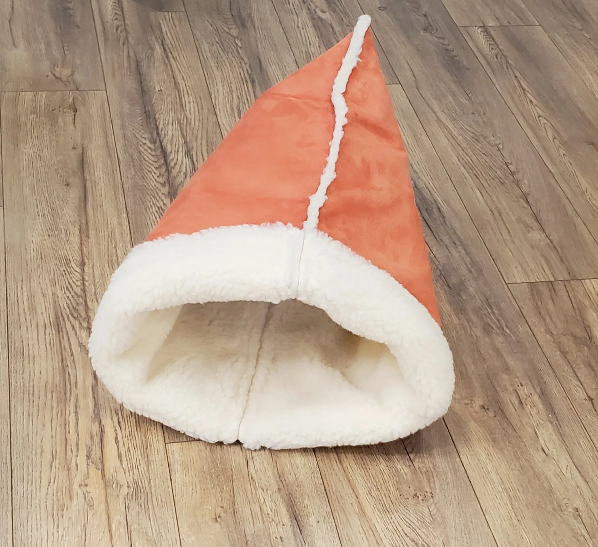 Faux Sherpa Snuggle Cat Cave: sleeping bag for pets, anxiety relief hideout den, travel cushion bed