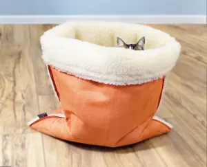 Faux Sherpa Snuggle Cat Cave: sleeping bag for pets, anxiety relief hideout den, travel cushion bed
