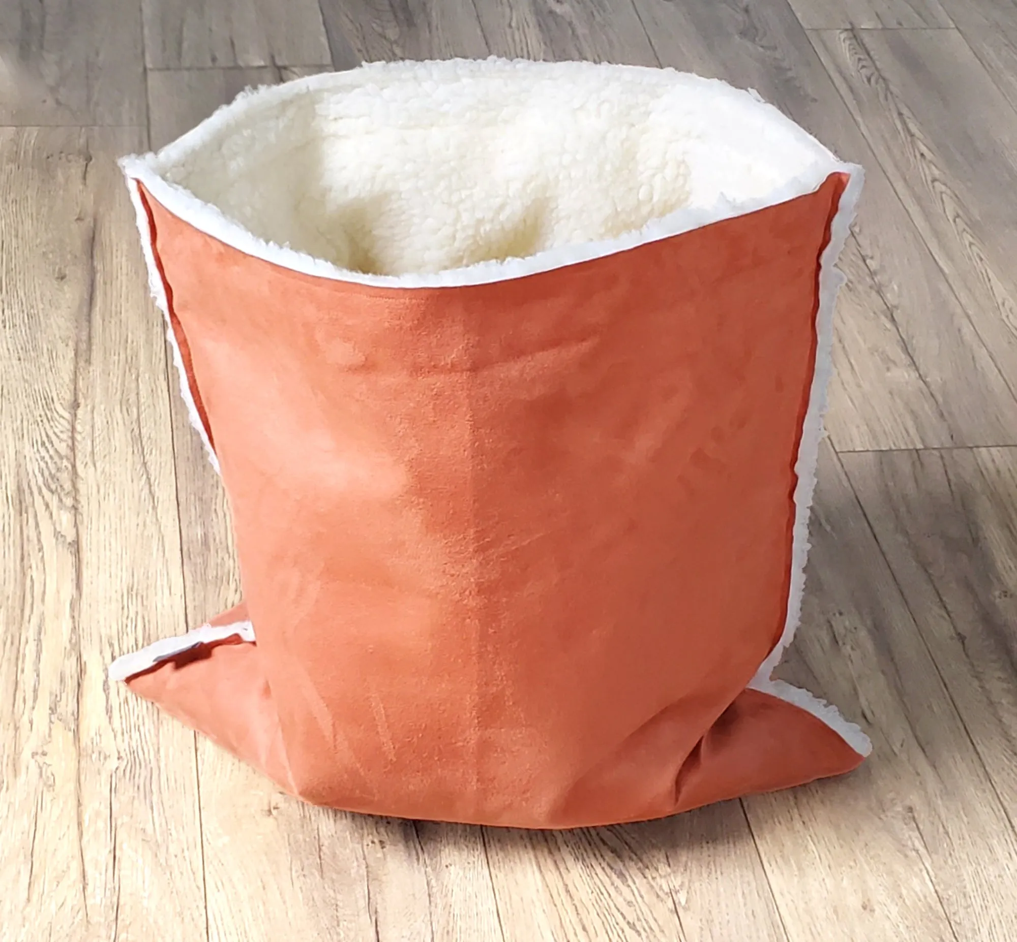 Faux Sherpa Snuggle Cat Cave: sleeping bag for pets, anxiety relief hideout den, travel cushion bed