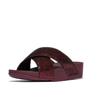 FitFlop Lulu Crinkled Shimmer Cross Slides Sandals - Metallic Plumberry