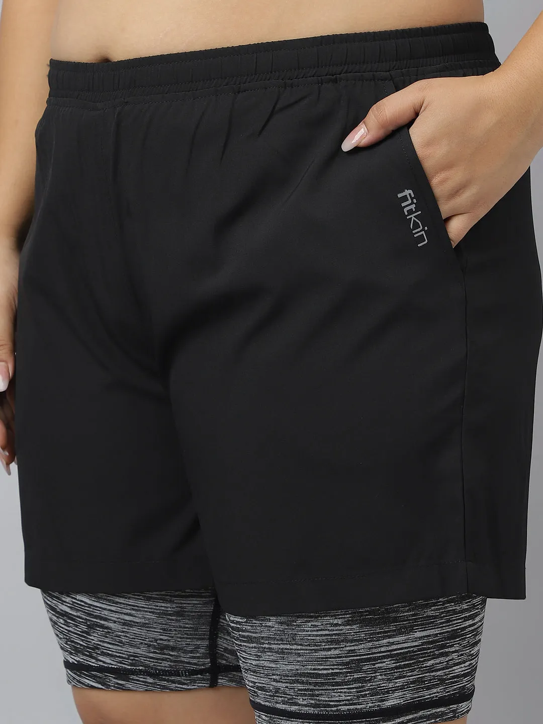 Fitkin Plus Size Double Layered High Performance Running Shorts