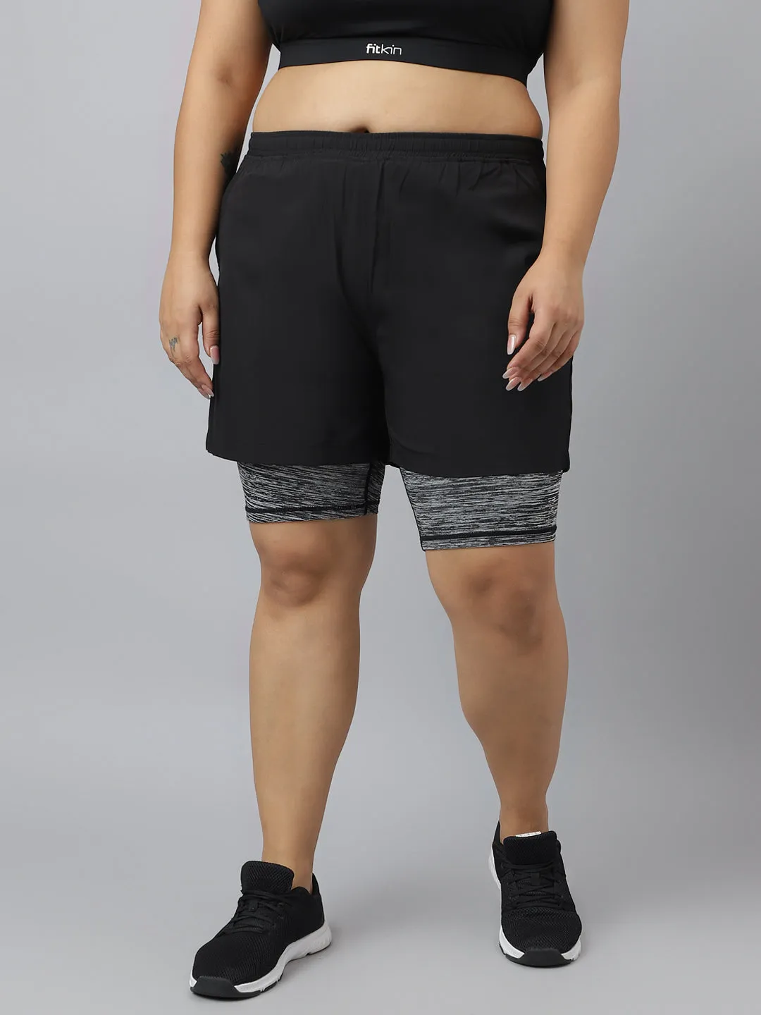 Fitkin Plus Size Double Layered High Performance Running Shorts