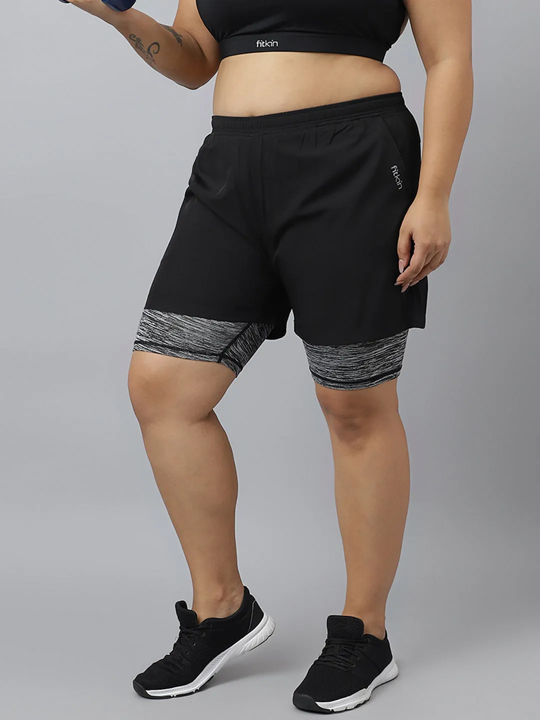 Fitkin Plus Size Double Layered High Performance Running Shorts