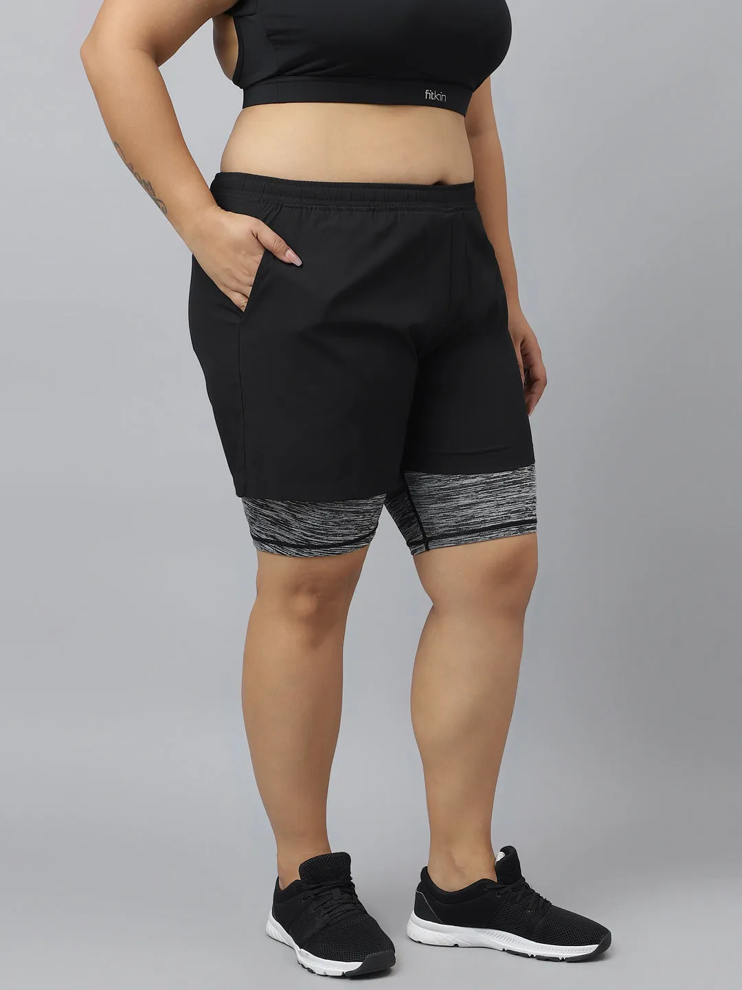 Fitkin Plus Size Double Layered High Performance Running Shorts