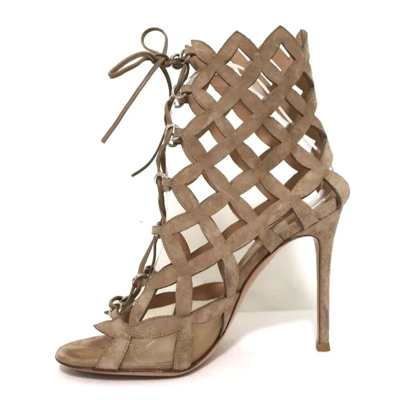 Gianvito Rossi Ankle Boots Beige Cutout Suede Size 37 Open Toe Sandal Booties