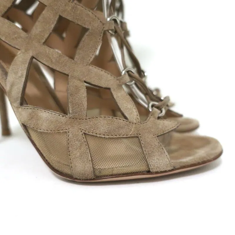 Gianvito Rossi Ankle Boots Beige Cutout Suede Size 37 Open Toe Sandal Booties