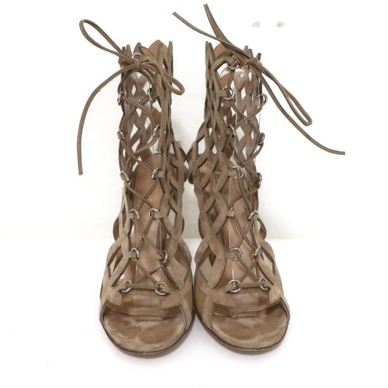 Gianvito Rossi Ankle Boots Beige Cutout Suede Size 37 Open Toe Sandal Booties