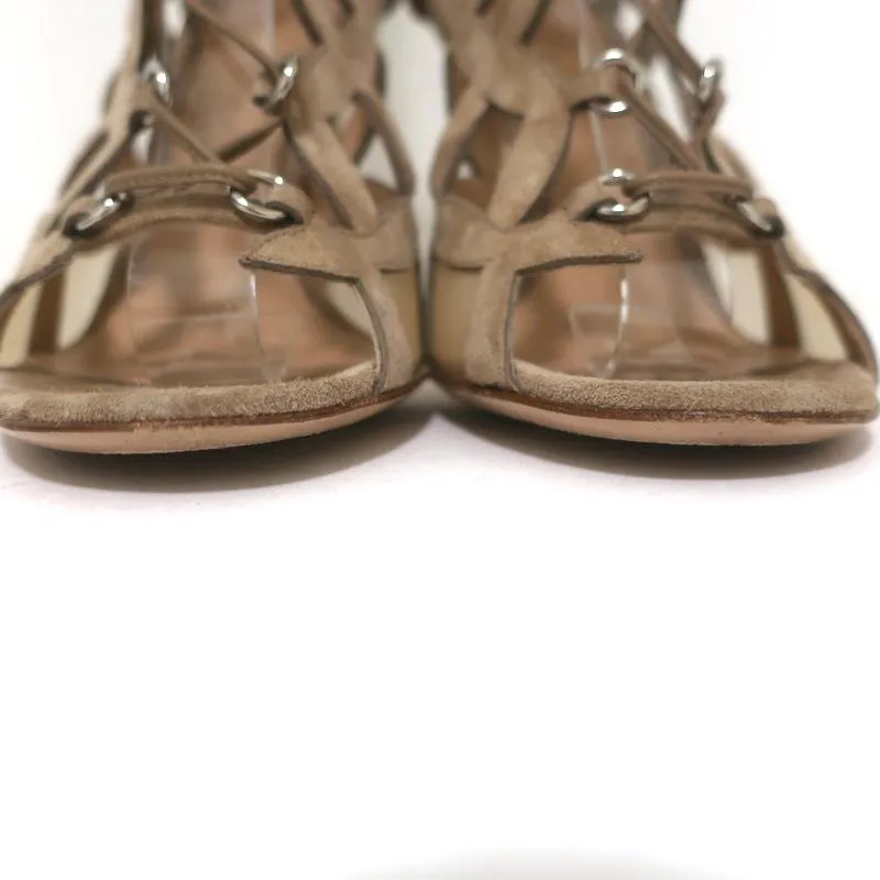 Gianvito Rossi Ankle Boots Beige Cutout Suede Size 37 Open Toe Sandal Booties