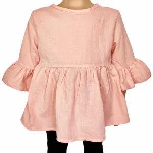 Girls Pink Cotton Ruffle Shirt 3/4 Sleeve Spring Seperates
