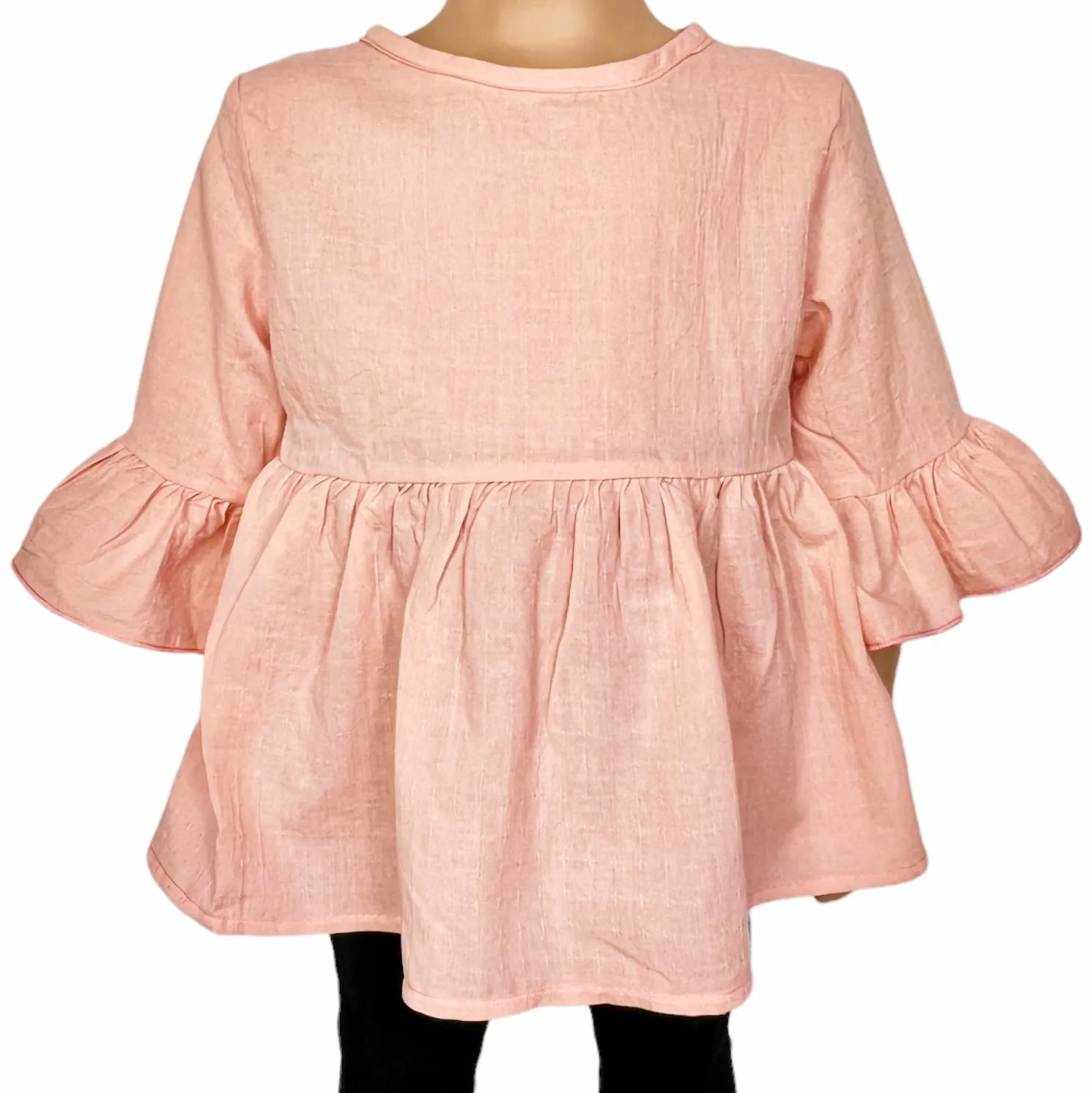 Girls Pink Cotton Ruffle Shirt 3/4 Sleeve Spring Seperates
