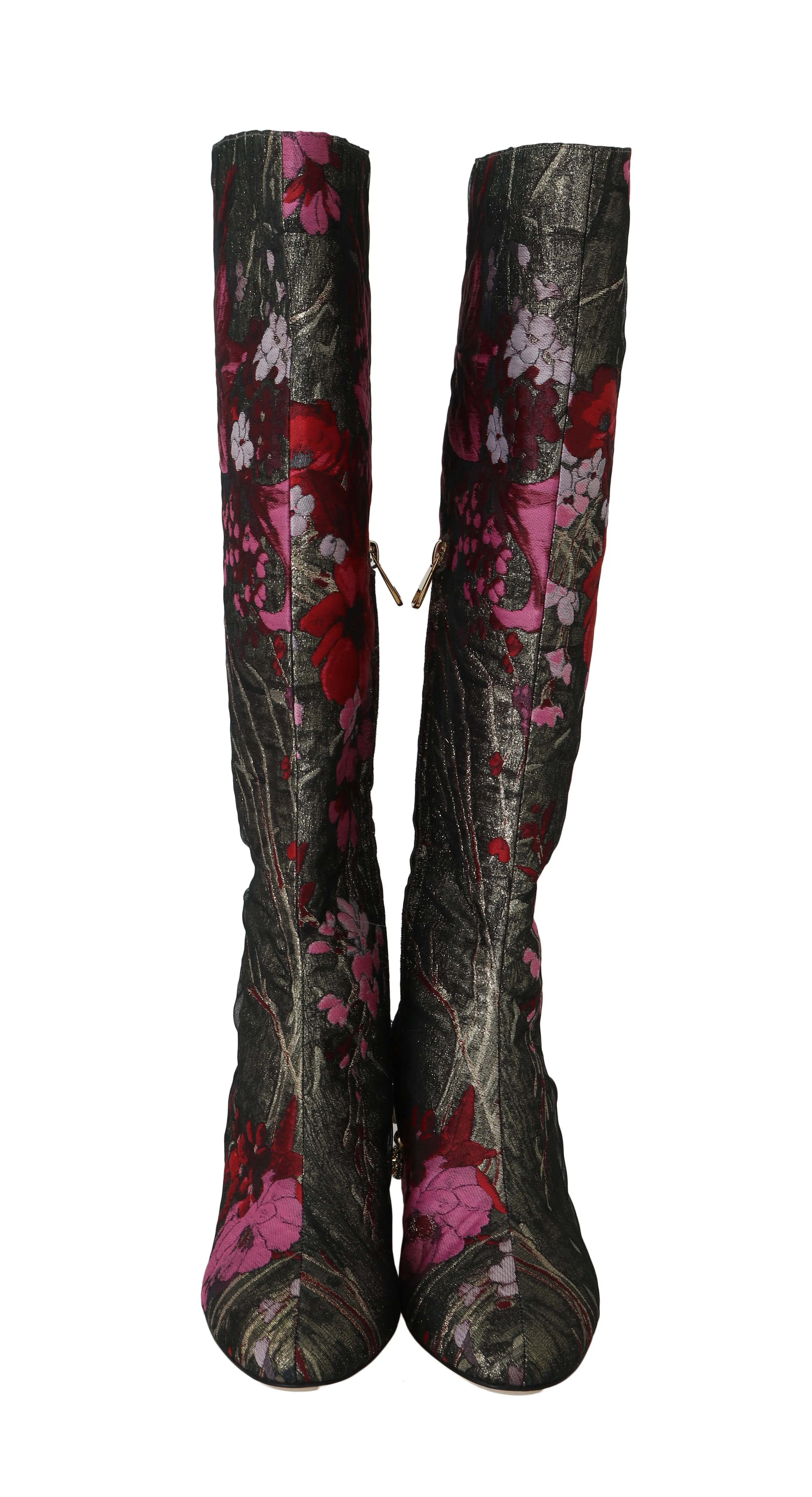 Gray Pink Jacquard Floral Boots