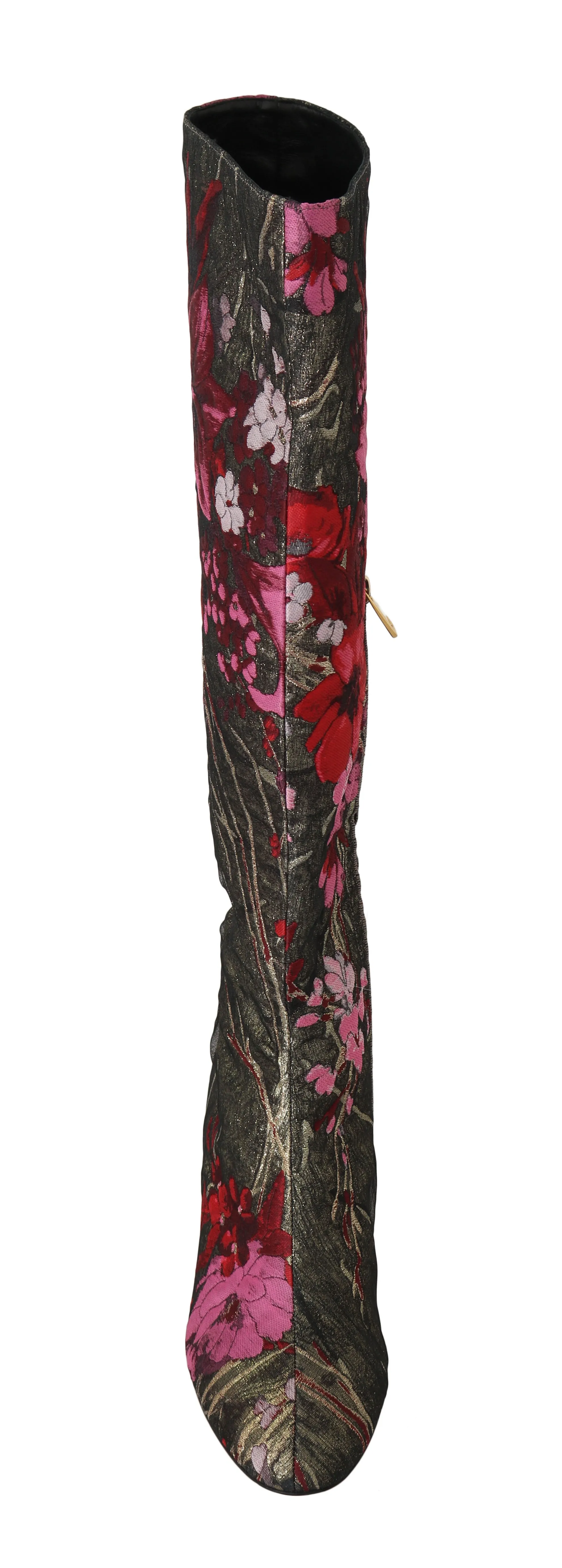 Gray Pink Jacquard Floral Boots