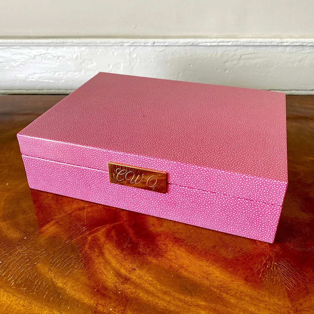 Green Shagreen & Gold Plated Trim Large Jewelry Box