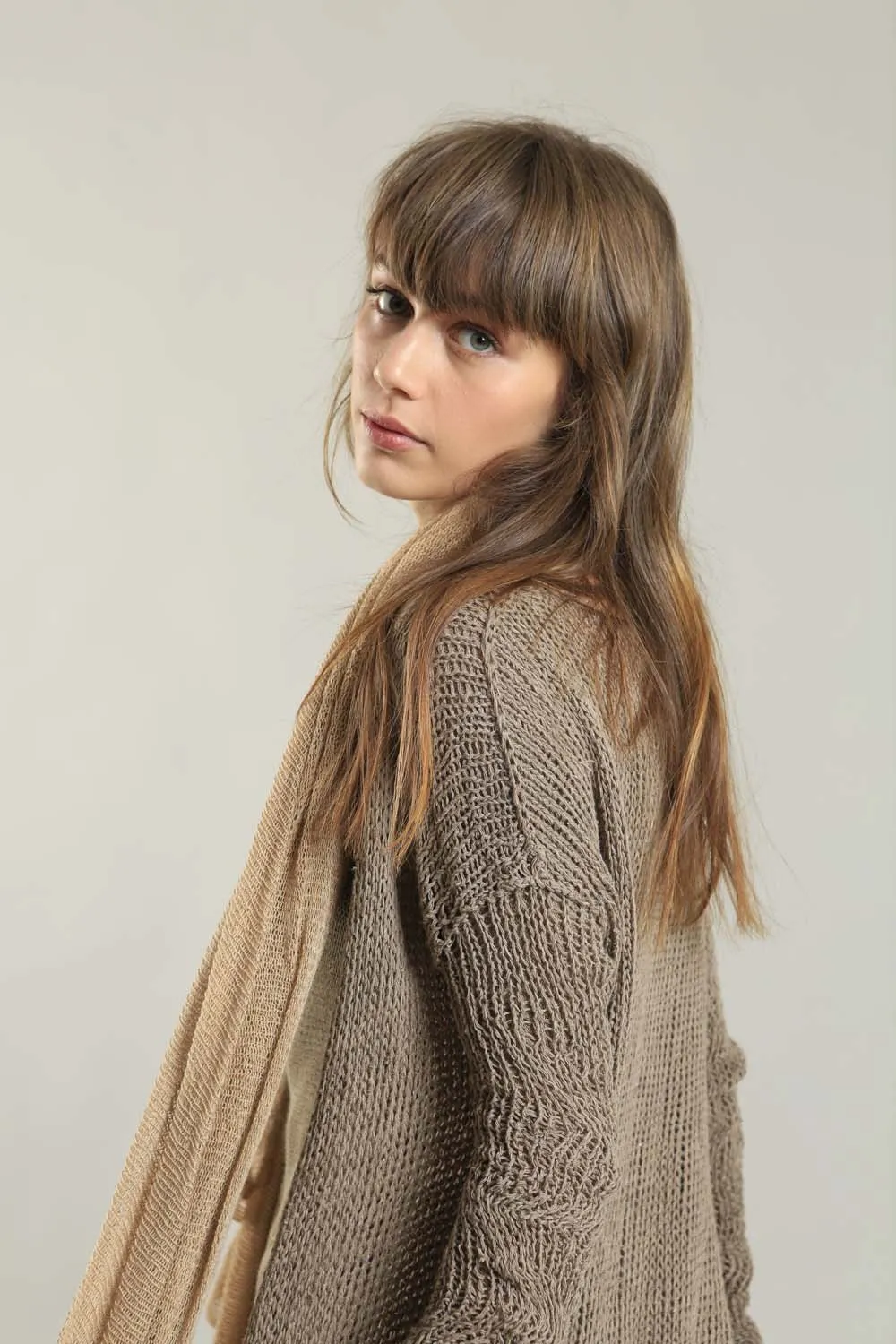 Handmade Dark Taupe Camel Prevo Cardigan