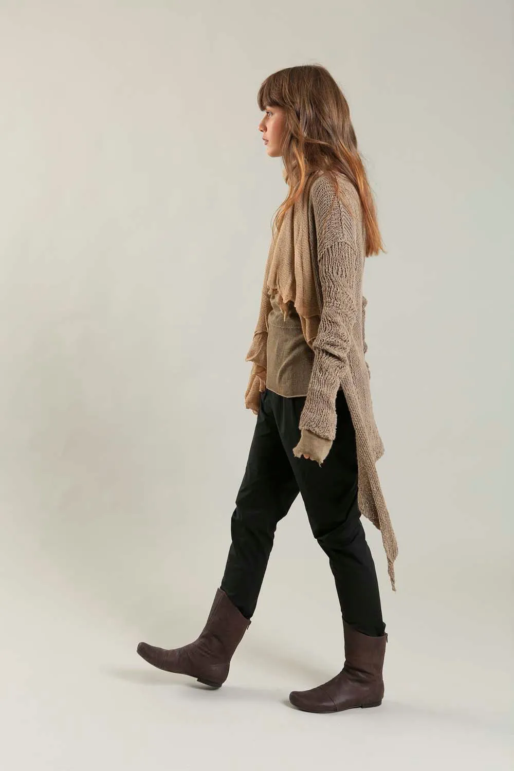 Handmade Dark Taupe Camel Prevo Cardigan