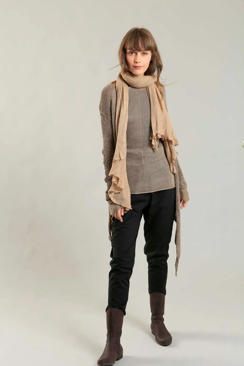 Handmade Dark Taupe Camel Prevo Cardigan