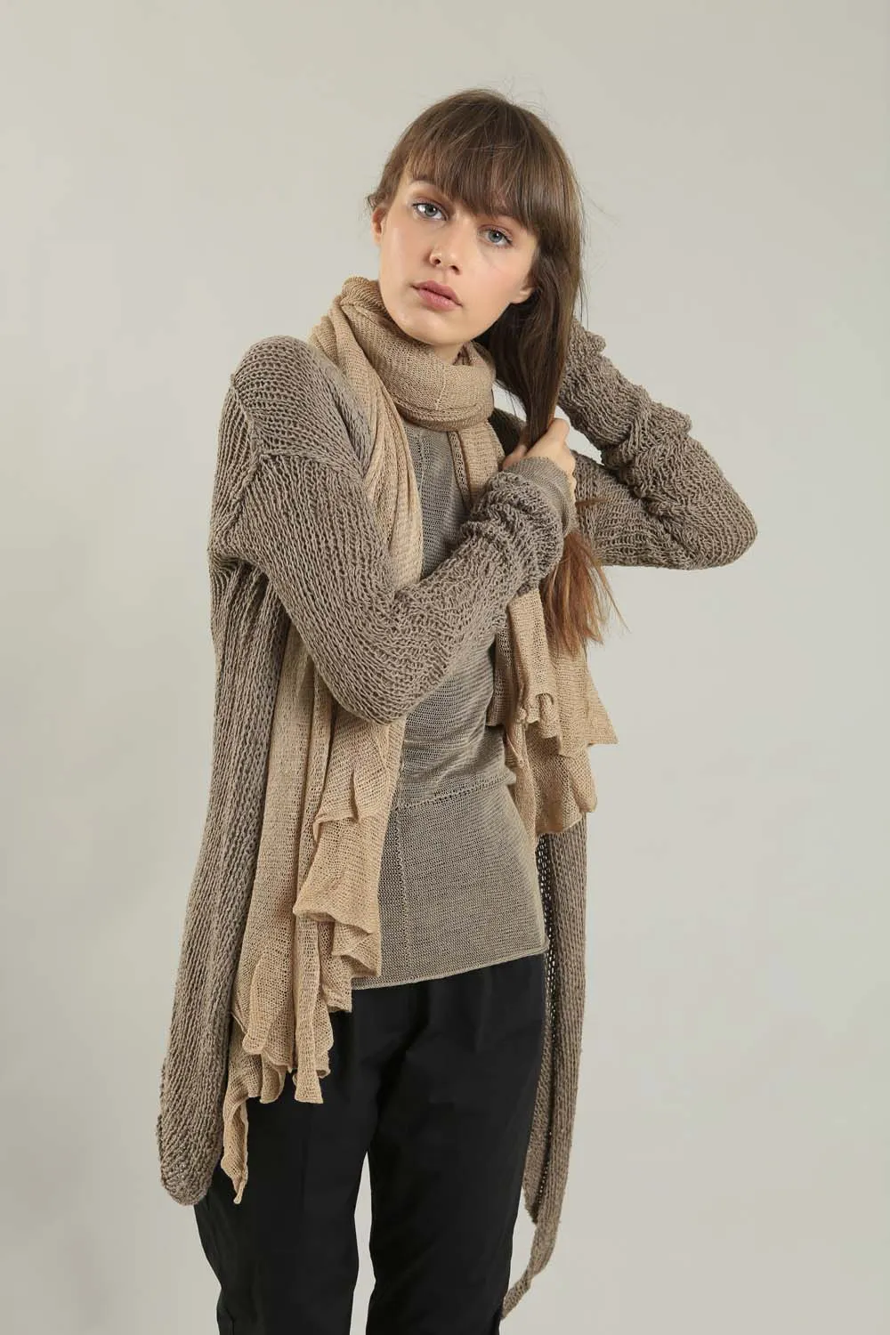 Handmade Dark Taupe Camel Prevo Cardigan