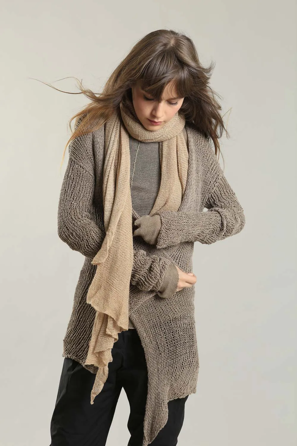 Handmade Dark Taupe Camel Prevo Cardigan