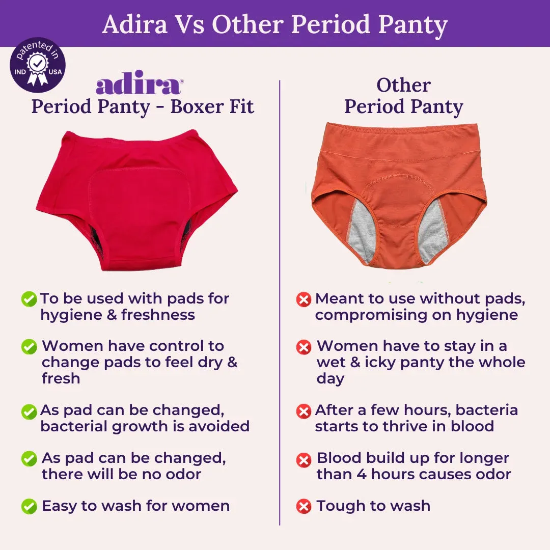Heavy Flow Period Panties Boxer Fit | Prevents Front, Back & Inner Thigh Stains | Pack Of 3