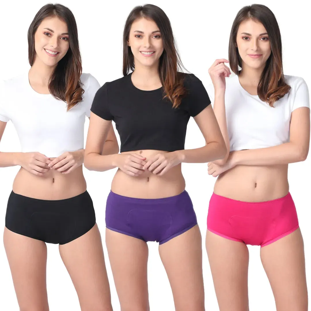 Heavy Flow Period Panties Boxer Fit | Prevents Front, Back & Inner Thigh Stains | Pack Of 3