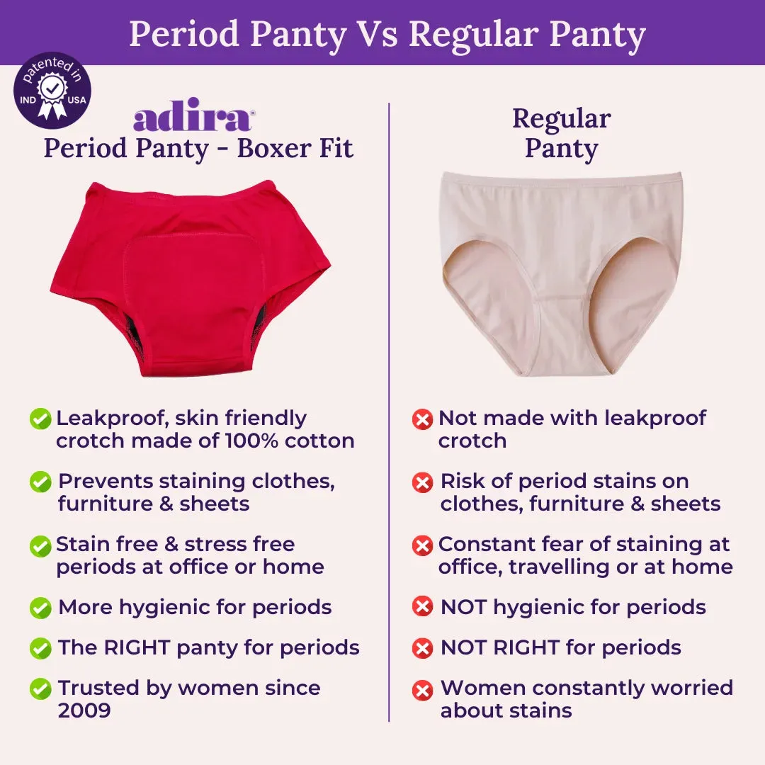 Heavy Flow Period Panties Boxer Fit | Prevents Front, Back & Inner Thigh Stains | Pack Of 3