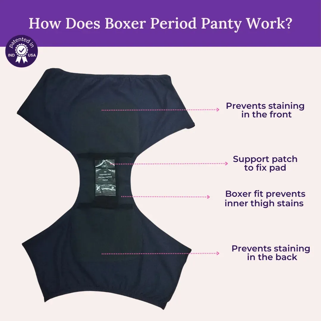 Heavy Flow Period Panties Boxer Fit | Prevents Front, Back & Inner Thigh Stains | Pack Of 3