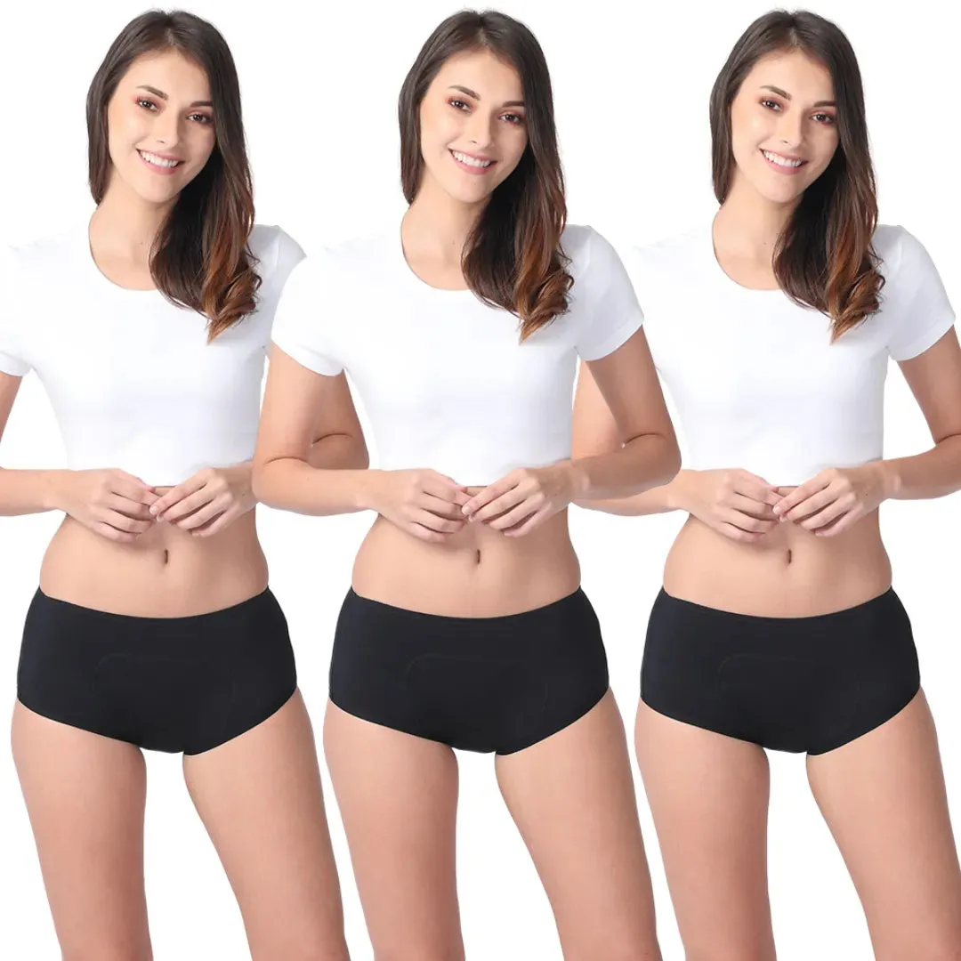 Heavy Flow Period Panties Boxer Fit | Prevents Front, Back & Inner Thigh Stains | Pack Of 3