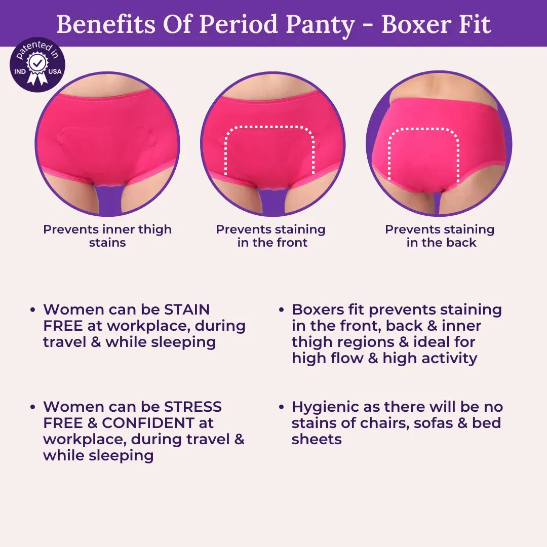 Heavy Flow Period Panties Boxer Fit | Prevents Front, Back & Inner Thigh Stains | Pack Of 3