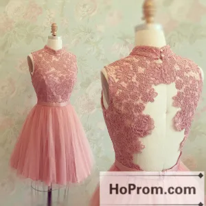 High Neck A-Line Sleeveless Prom Dresses Homecoming Dresses
