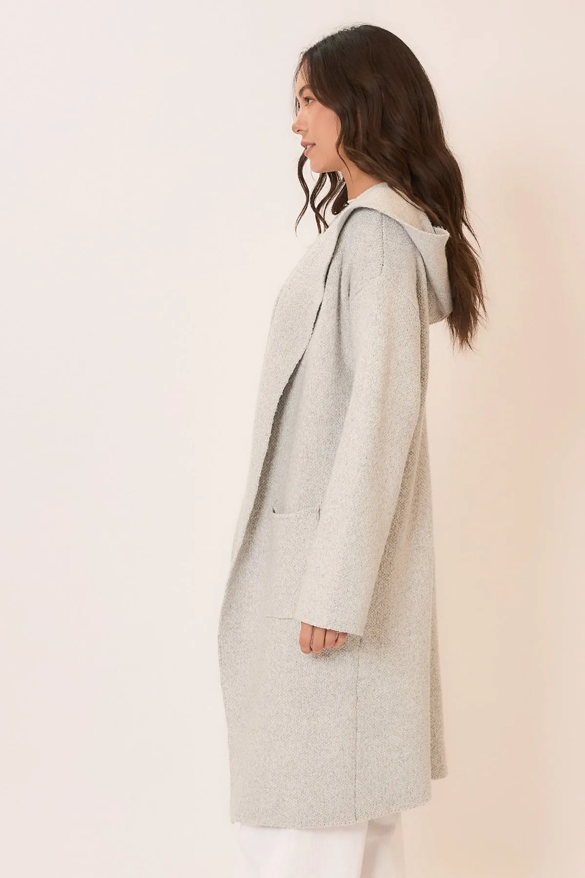 Hooded Brushed Knit Open Cardigan by Cozy Co