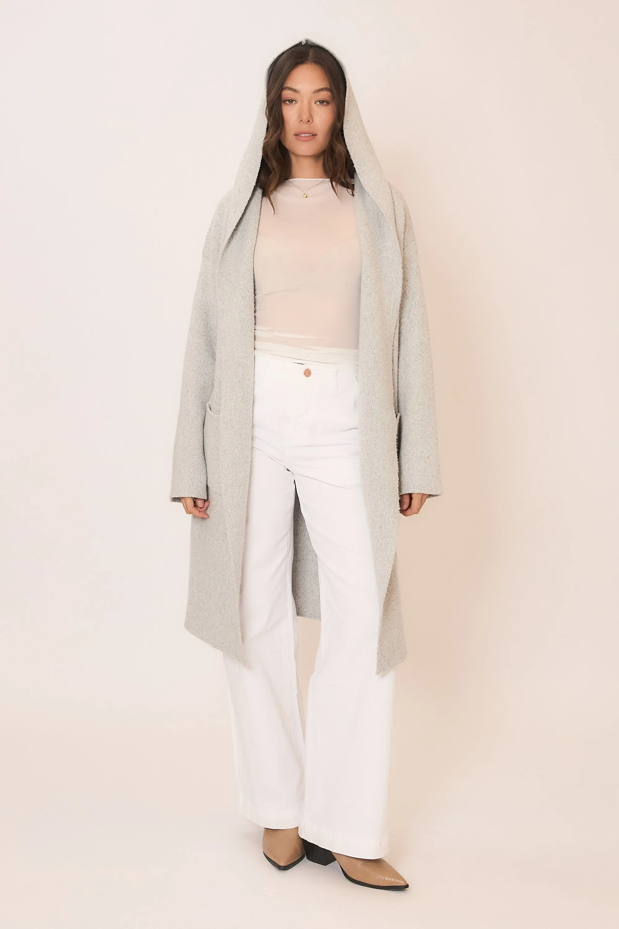 Hooded Brushed Knit Open Cardigan by Cozy Co