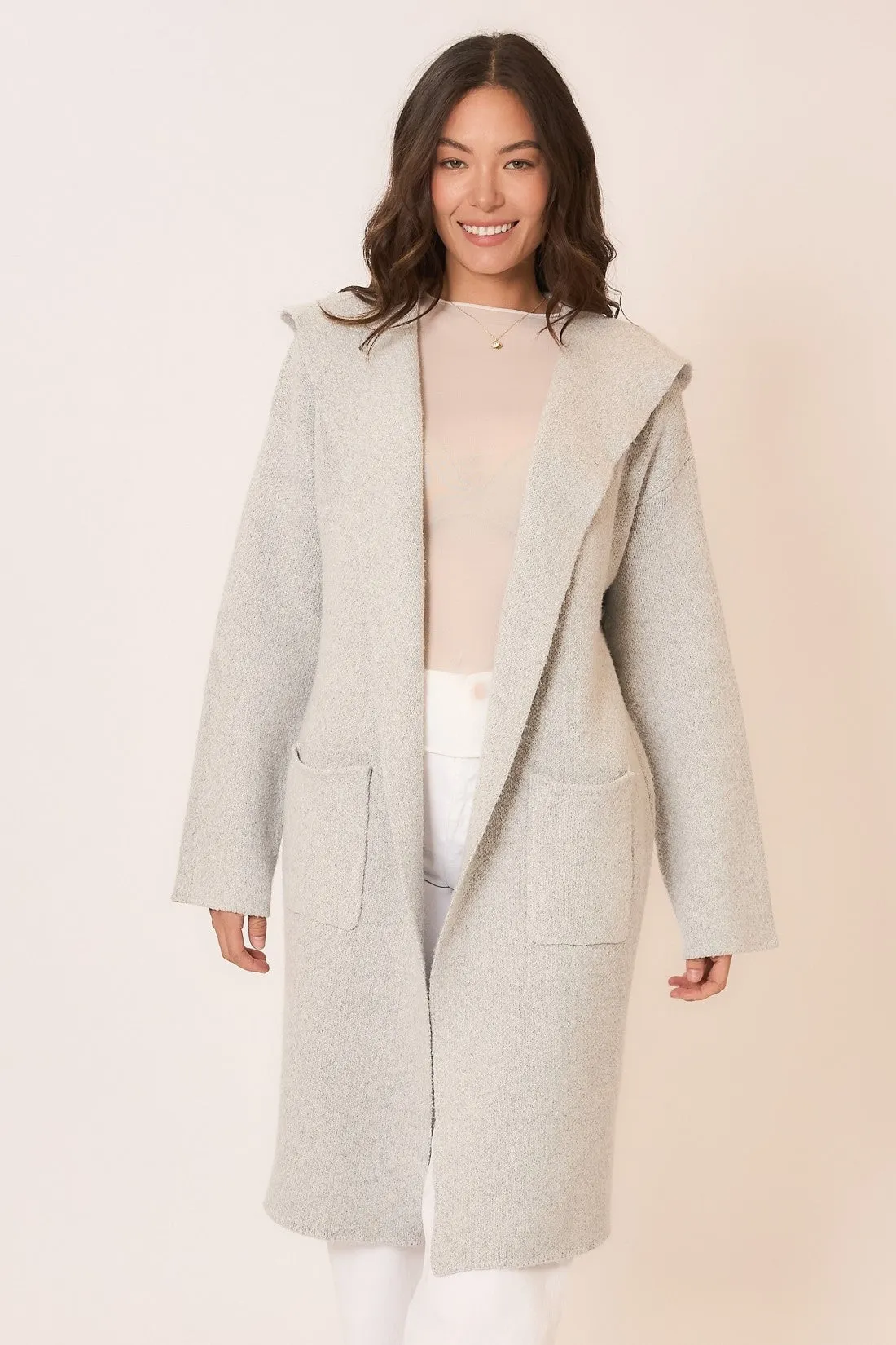 Hooded Brushed Knit Open Cardigan by Cozy Co