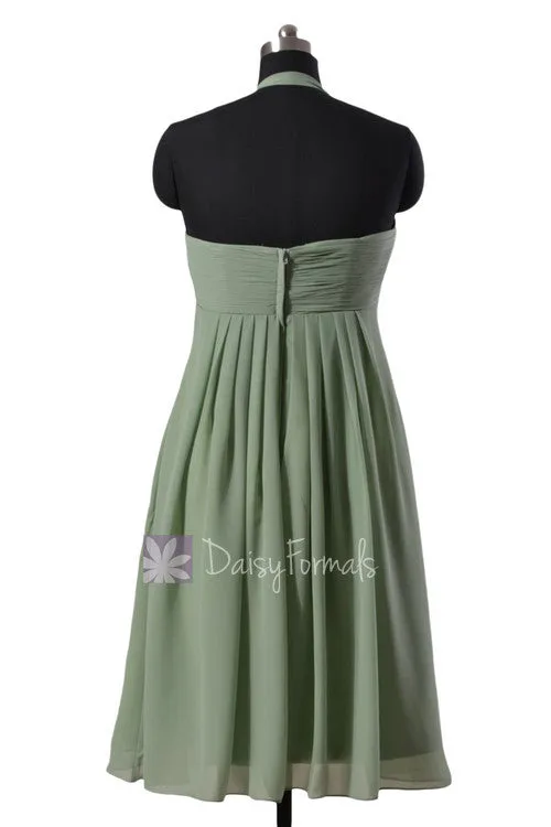 Ice Blue Halter Bridesmaid Dress Pretty Light Blue Empire Chiffon Party Dress (BM892S)