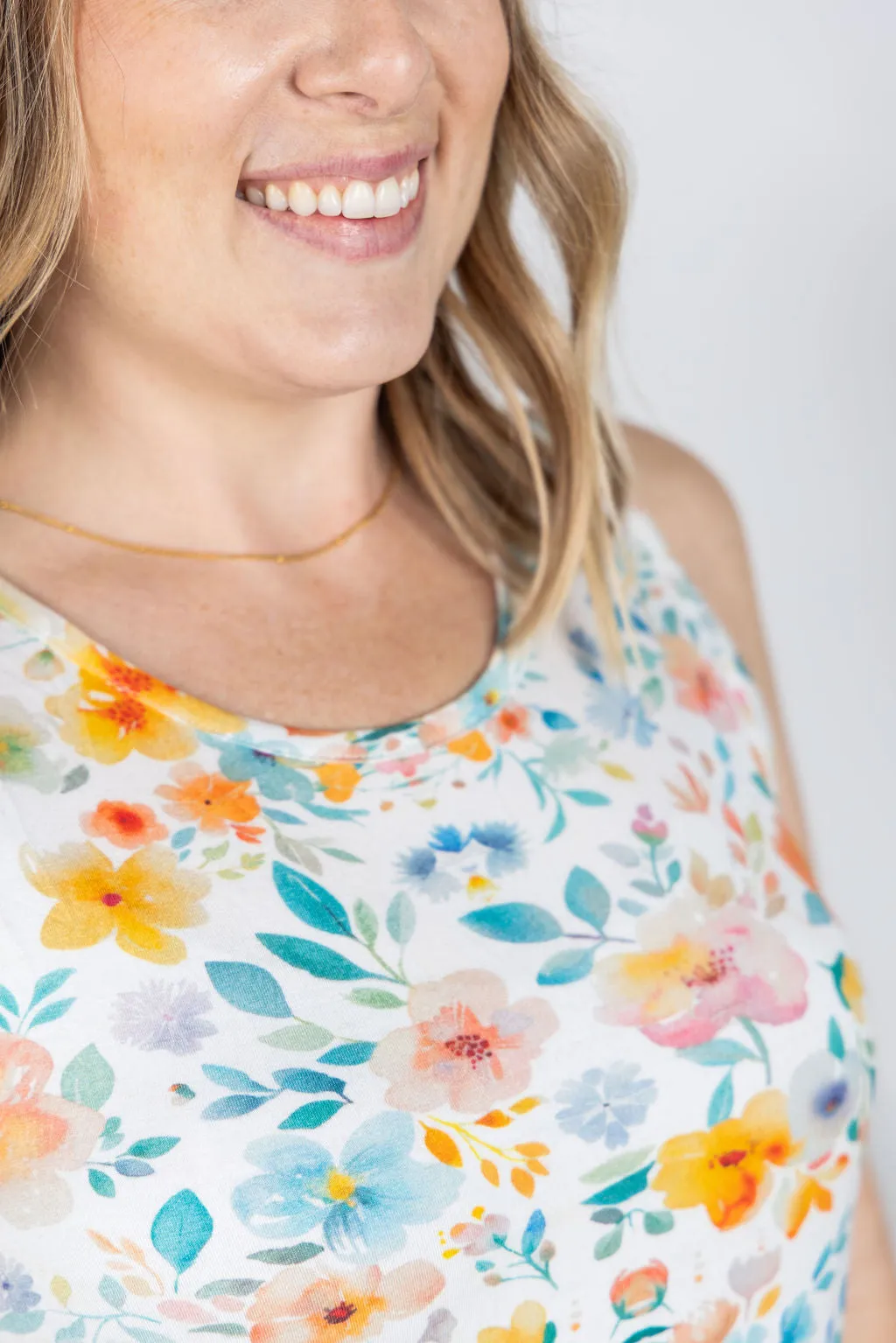 IN PRODUCTION Renee Ruffle Tank Top - Watercolor Floral