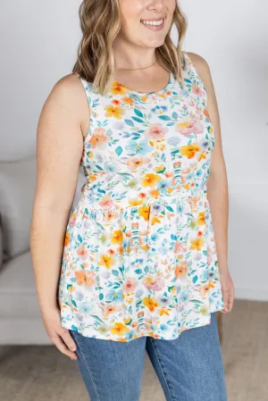 IN PRODUCTION Renee Ruffle Tank Top - Watercolor Floral
