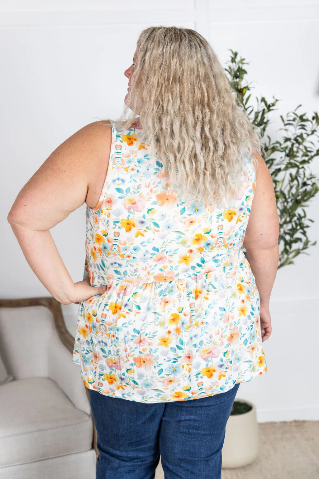 IN PRODUCTION Renee Ruffle Tank Top - Watercolor Floral