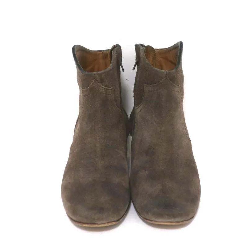Isabel Marant Dicker Ankle Boots Brown Suede Size 37 Western Booties