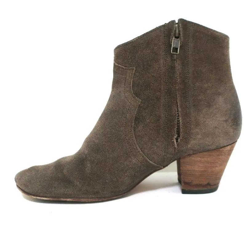 Isabel Marant Dicker Ankle Boots Brown Suede Size 37 Western Booties