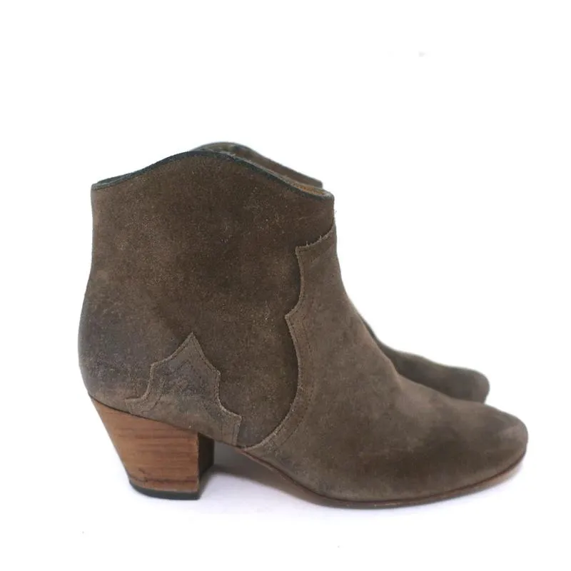 Isabel Marant Dicker Ankle Boots Brown Suede Size 37 Western Booties