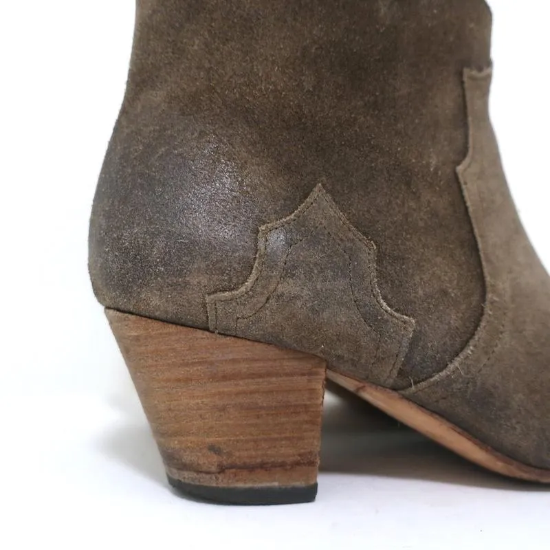 Isabel Marant Dicker Ankle Boots Brown Suede Size 37 Western Booties