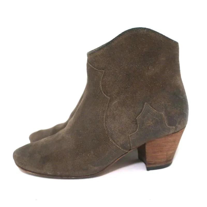 Isabel Marant Dicker Ankle Boots Brown Suede Size 37 Western Booties