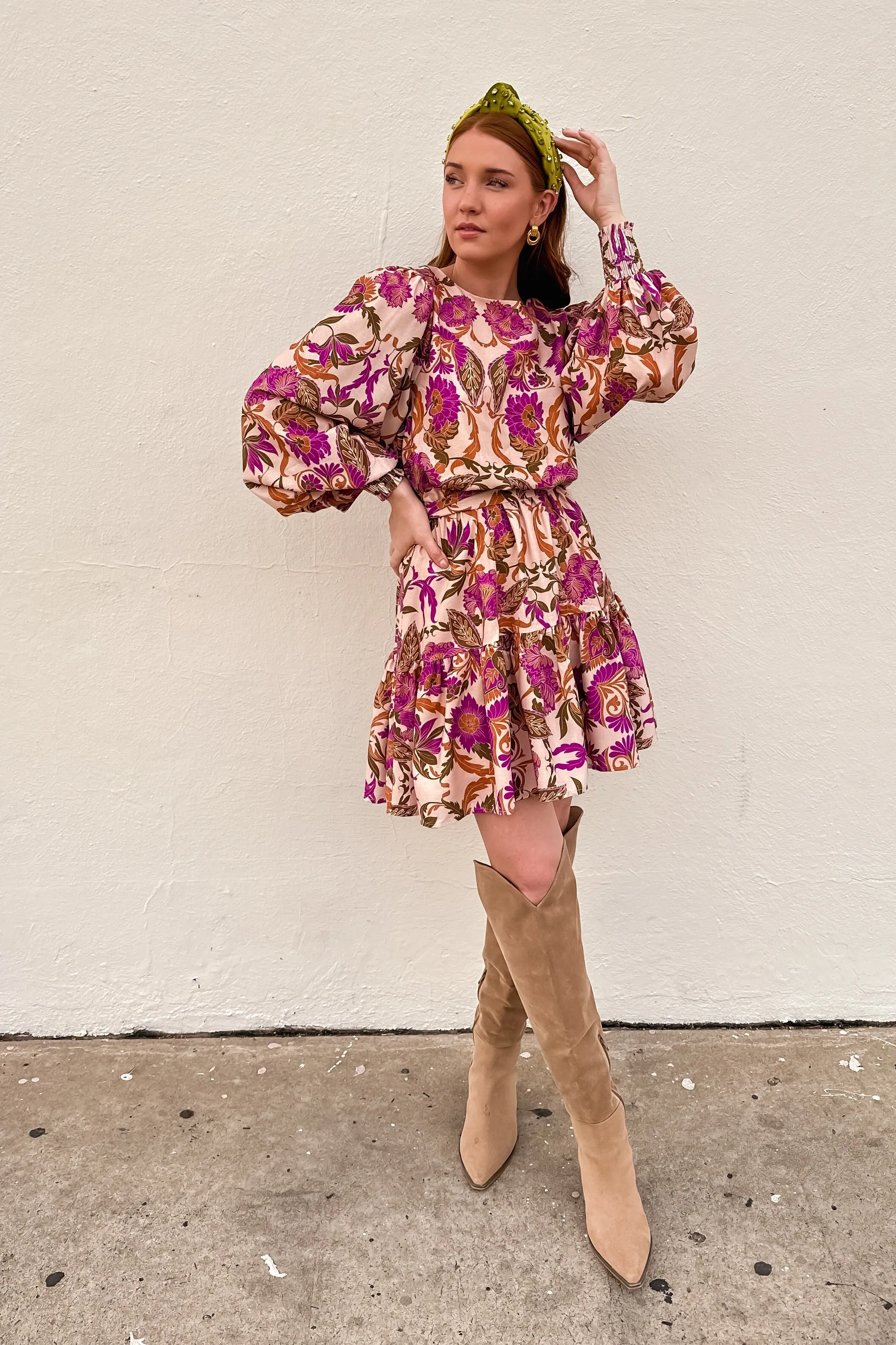 Ivory Floral Print Mini Dress