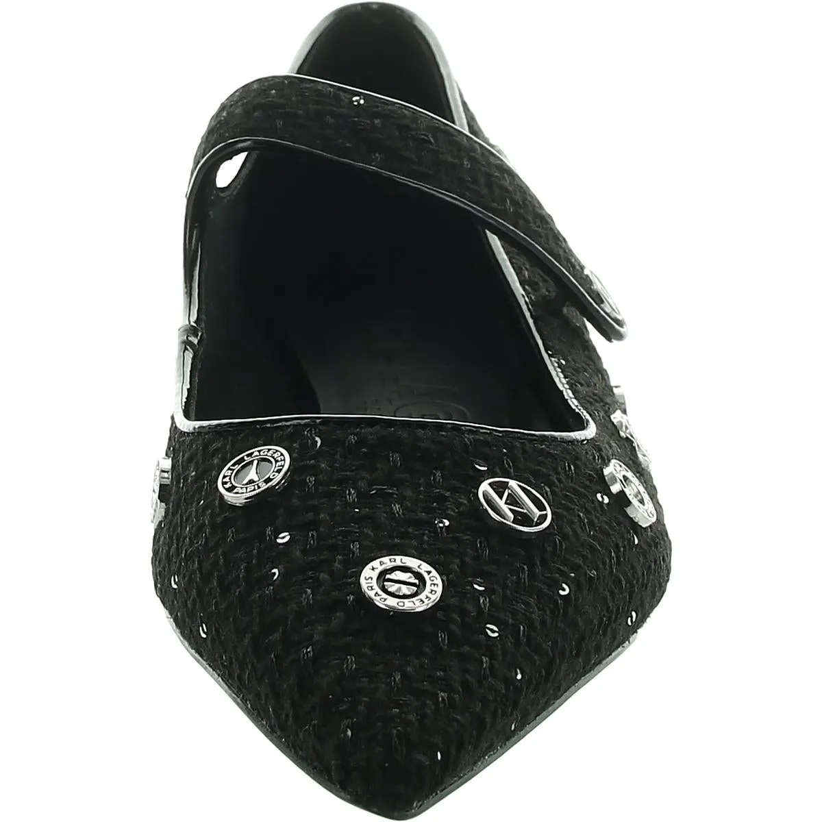 Karl Lagerfeld Paris Womens Vicci Embellished Woven Mary Janes