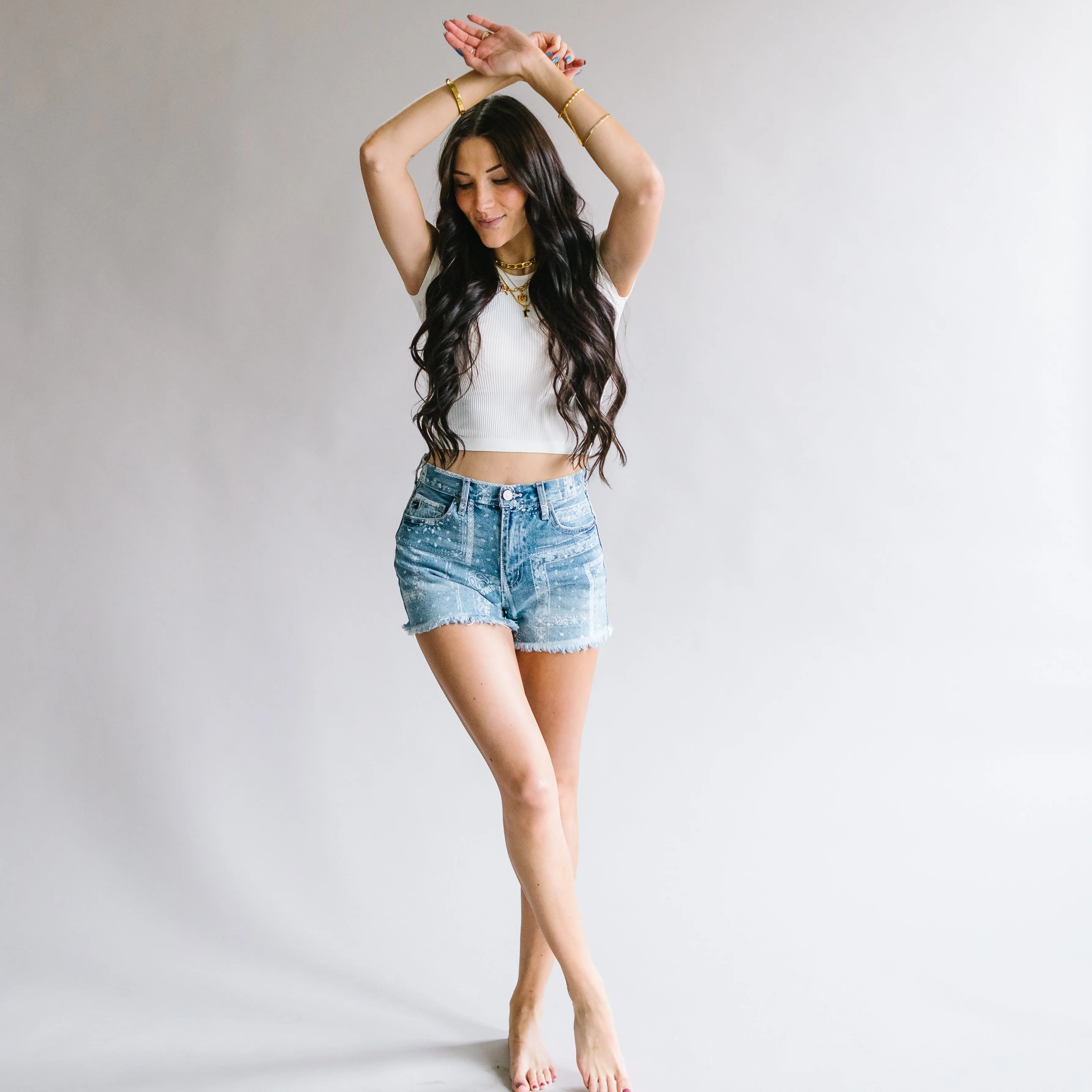 Karma Printed Shorts by Kancan // Medium Wash