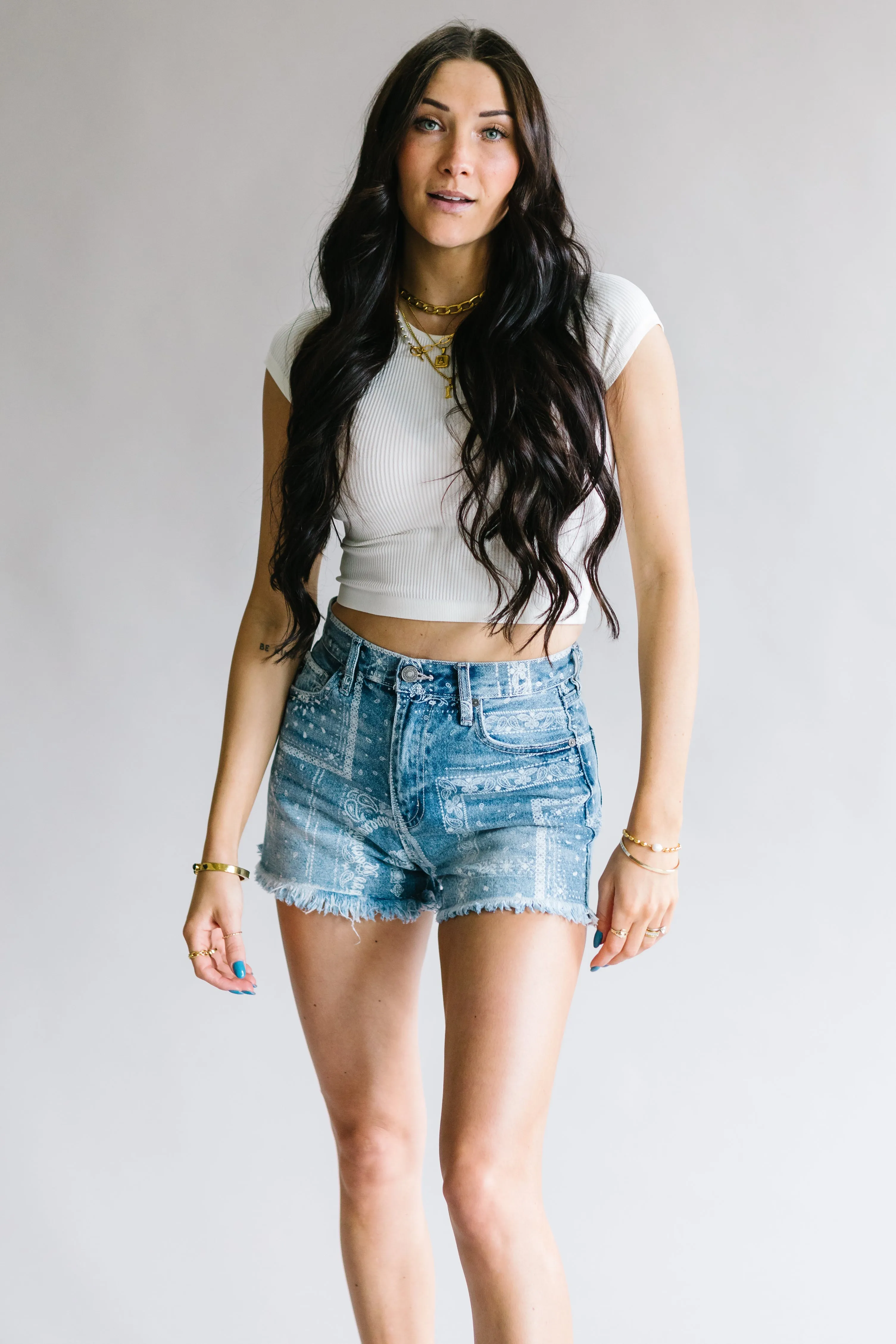 Karma Printed Shorts by Kancan // Medium Wash
