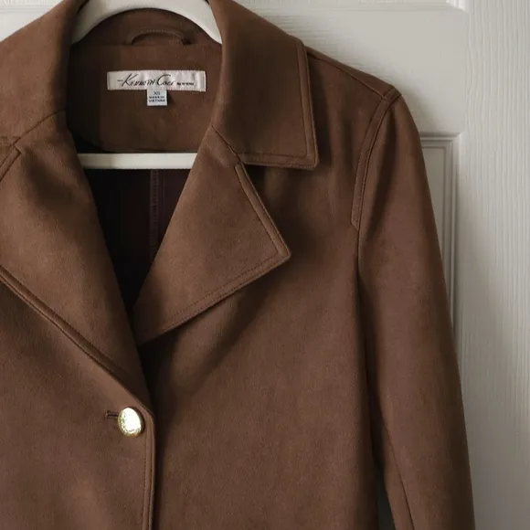 Kenneth Cole Brown Faux Suede Long Duster Over Coat